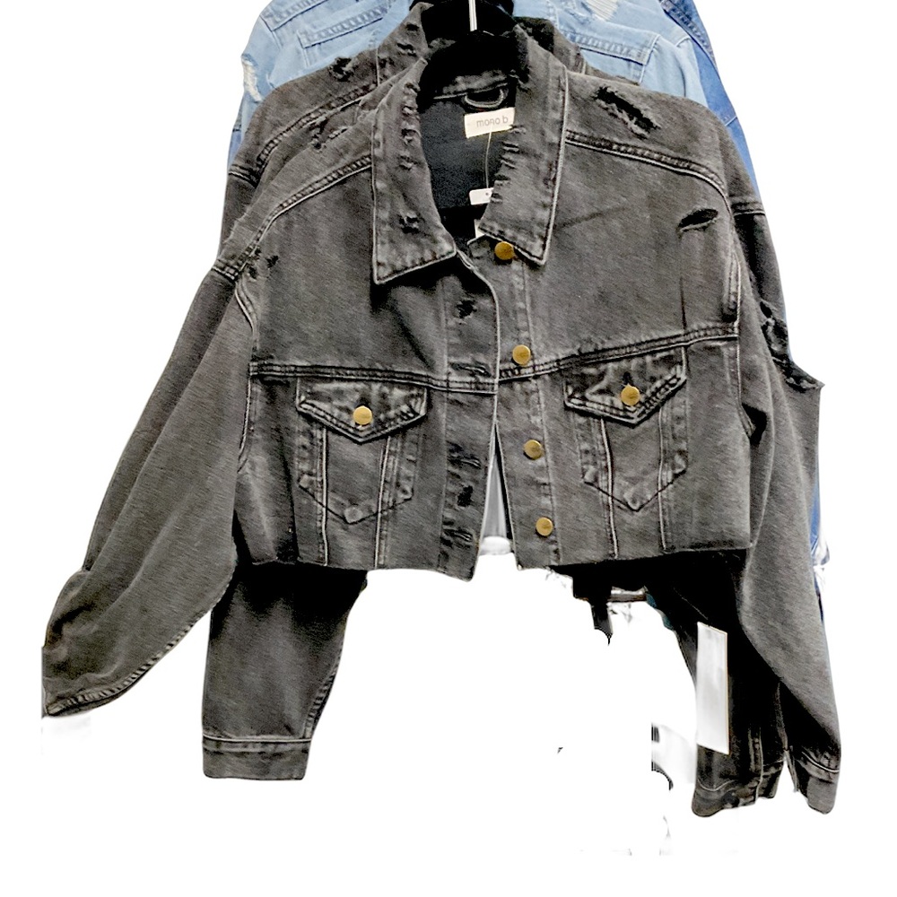 Distressed Blck Crop Jacket